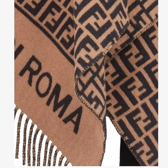 FENDI FF logo fringed poncho wrap cape - Picture 3 of 4